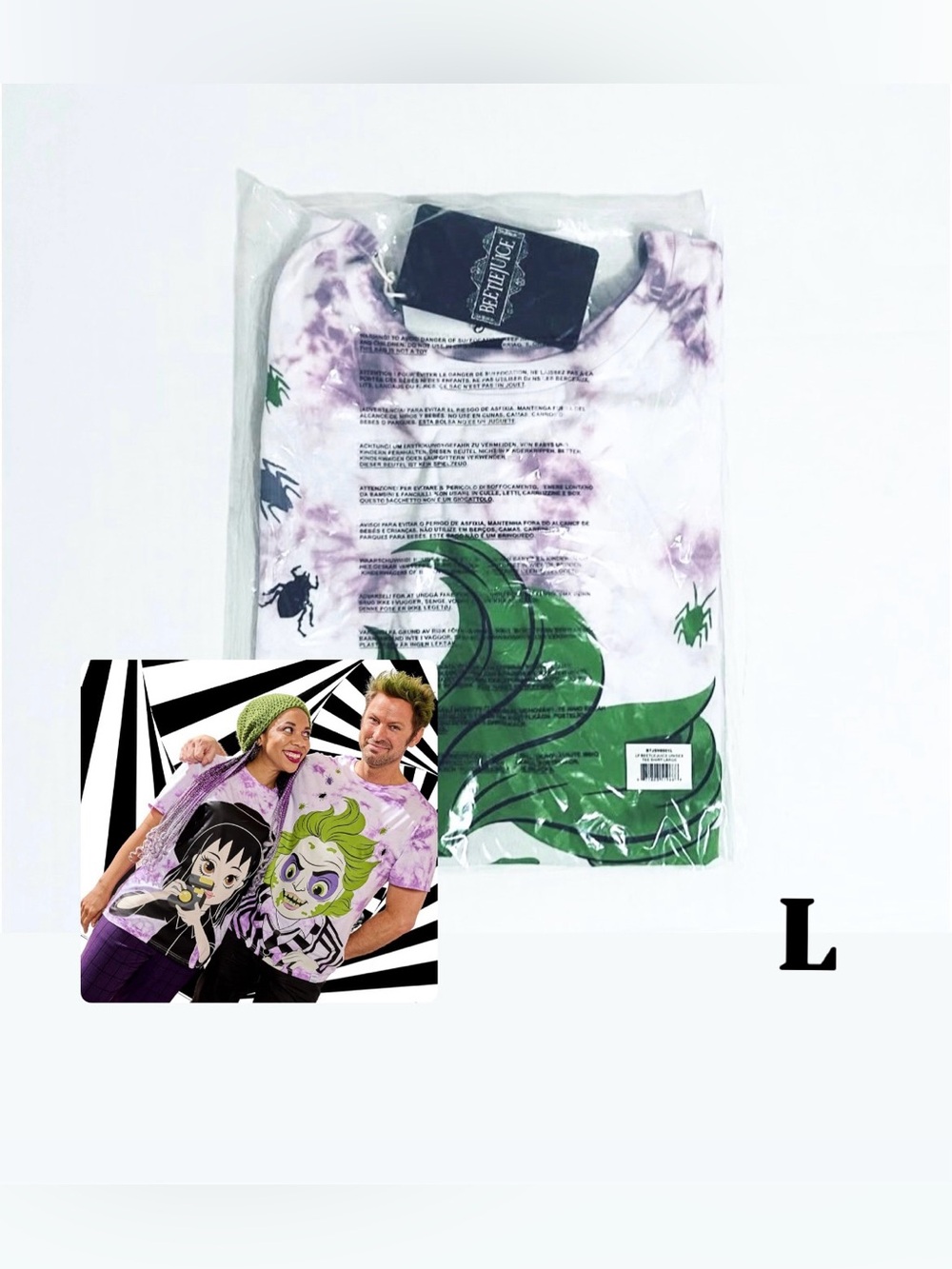 Loungefly Beetlejuice & Lydia Deetz Tie-Dye T-Shirt Unisex Size L